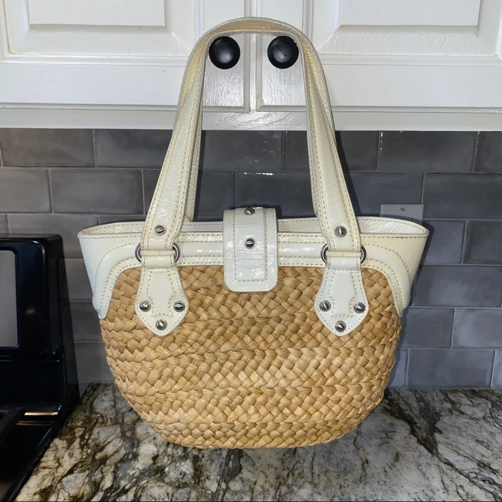Michael Kors Leather And Straw Basket Weave Bag